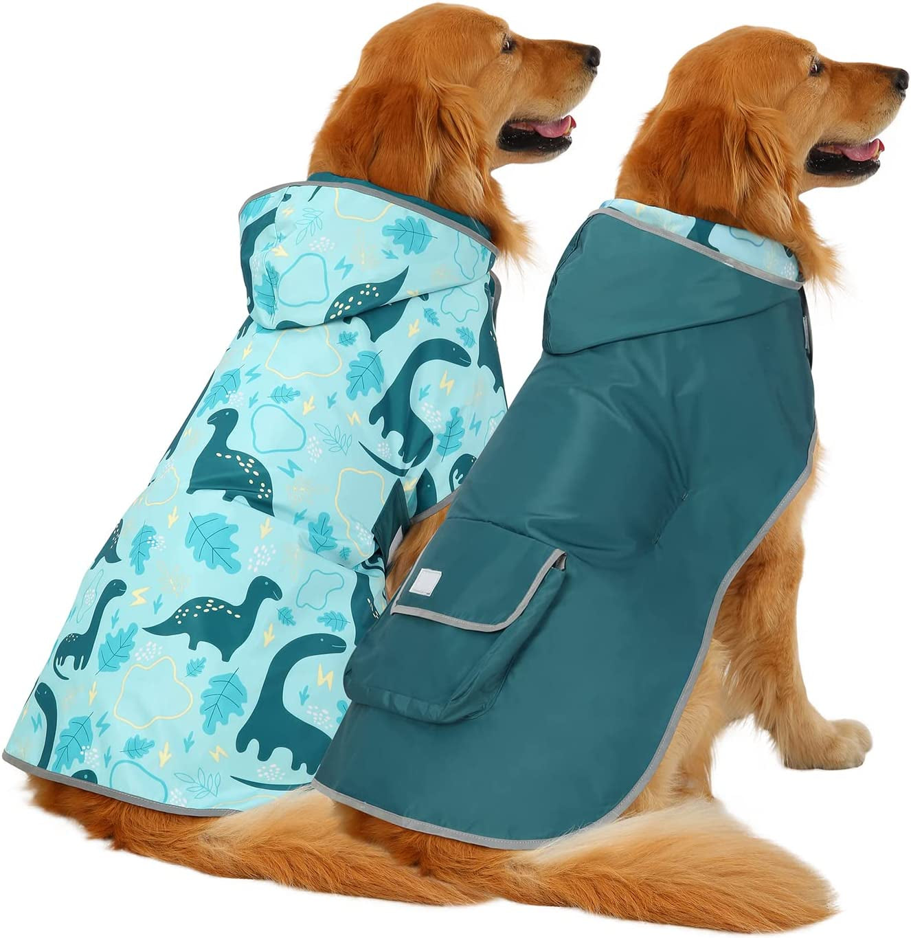 Reversible Dog Raincoat Hooded Slicker Poncho Rain Coat Jacket for Small Medium Large Dogs Camo Orange - L
