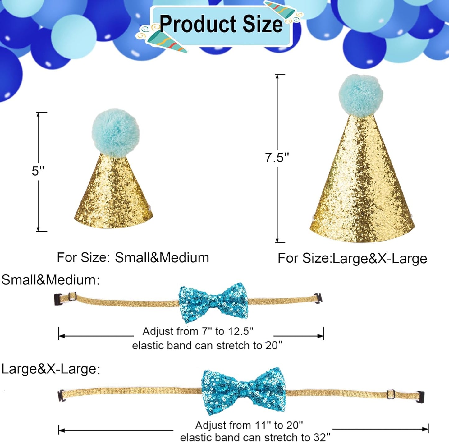 Dog Birthday Celebration Kit - First Birthday Bandana, Hat, and Banner for Small to Medium Dogs (Blue)