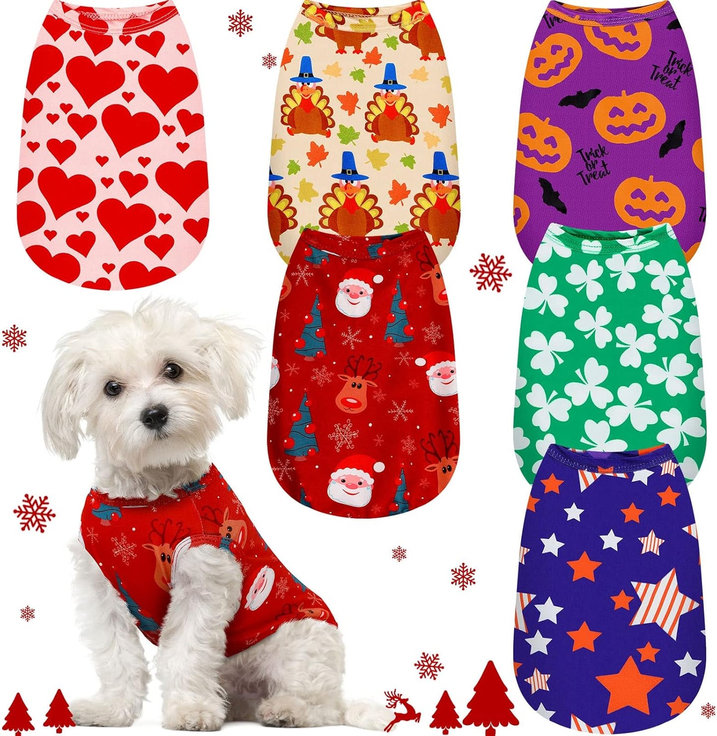 6 Pieces Holiday Dog Shirt Halloween Dog Clothes Christmas Pet Clothes Seasonal Puppy Festival Vests Pet Shirts for Thanksgiving Day Valentine'S Day St Patrick'S Day(M (Fit 5-7Lbs))
