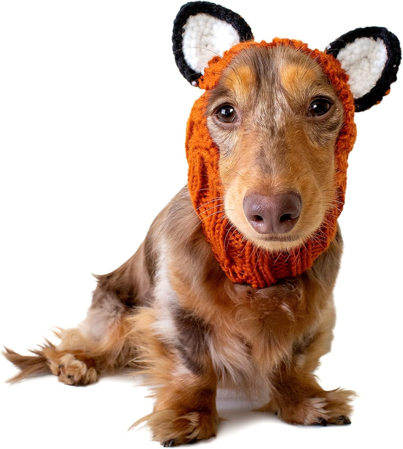 Fox Costume - Knit Dog Snood Ear Wrap for Pets, Warm Neck Cover for Halloween and Winter (Medium)