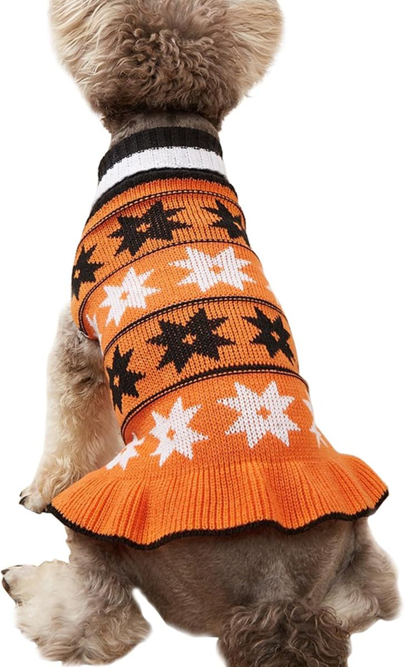 Pet Dog Long Sweaters Dress Knitwear Turtleneck Pullover Warm Winter Puppy Sweater Long Dresses (Grey Heart, Small)