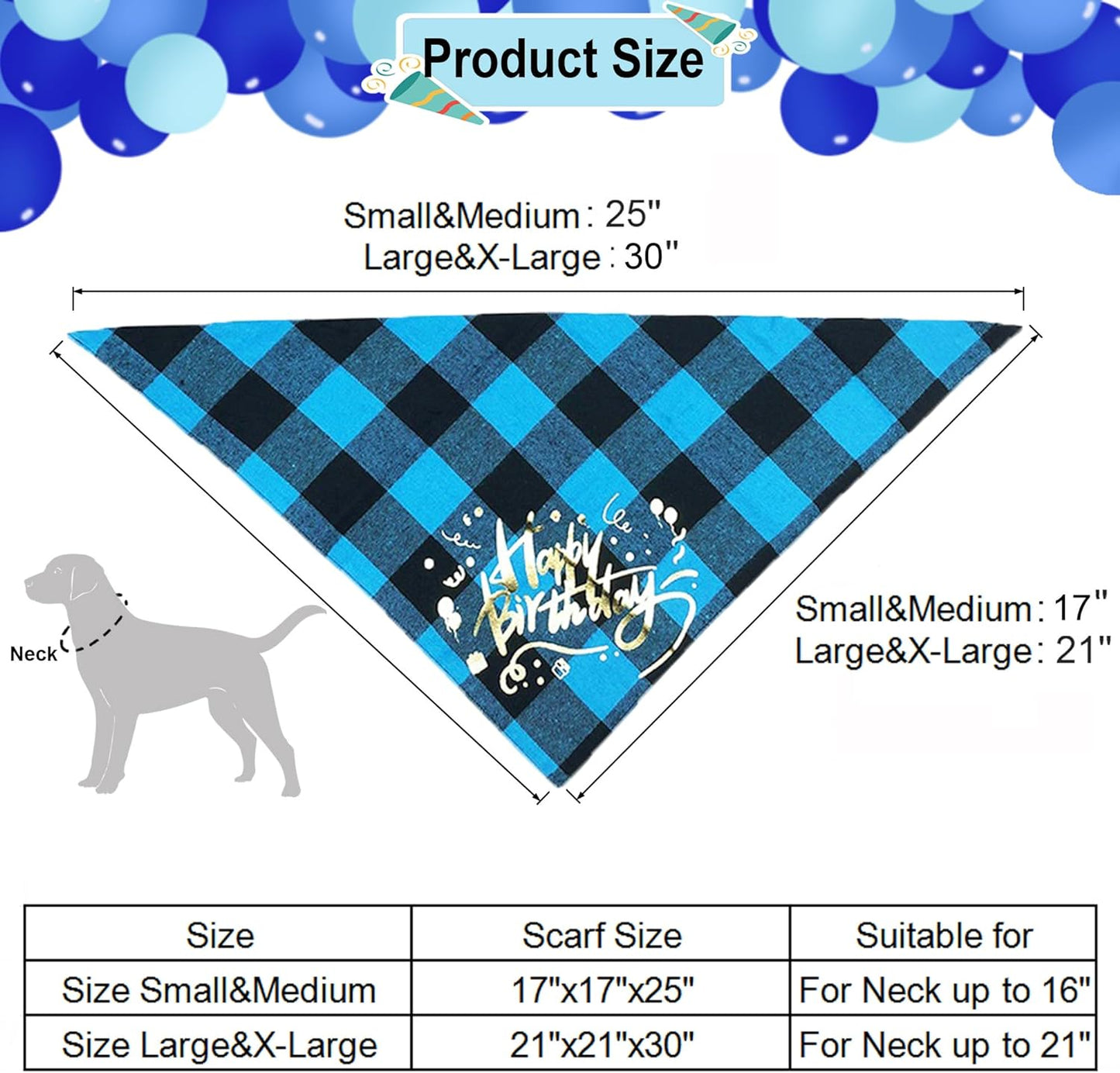 Dog Birthday Celebration Kit - First Birthday Bandana, Hat, and Banner for Small to Medium Dogs (Blue)