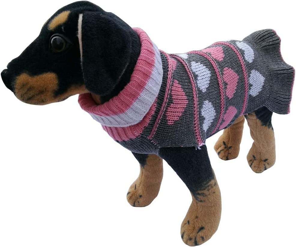 Pet Dog Long Sweaters Dress Knitwear Turtleneck Pullover Warm Winter Puppy Sweater Long Dresses (Grey Heart, Small)