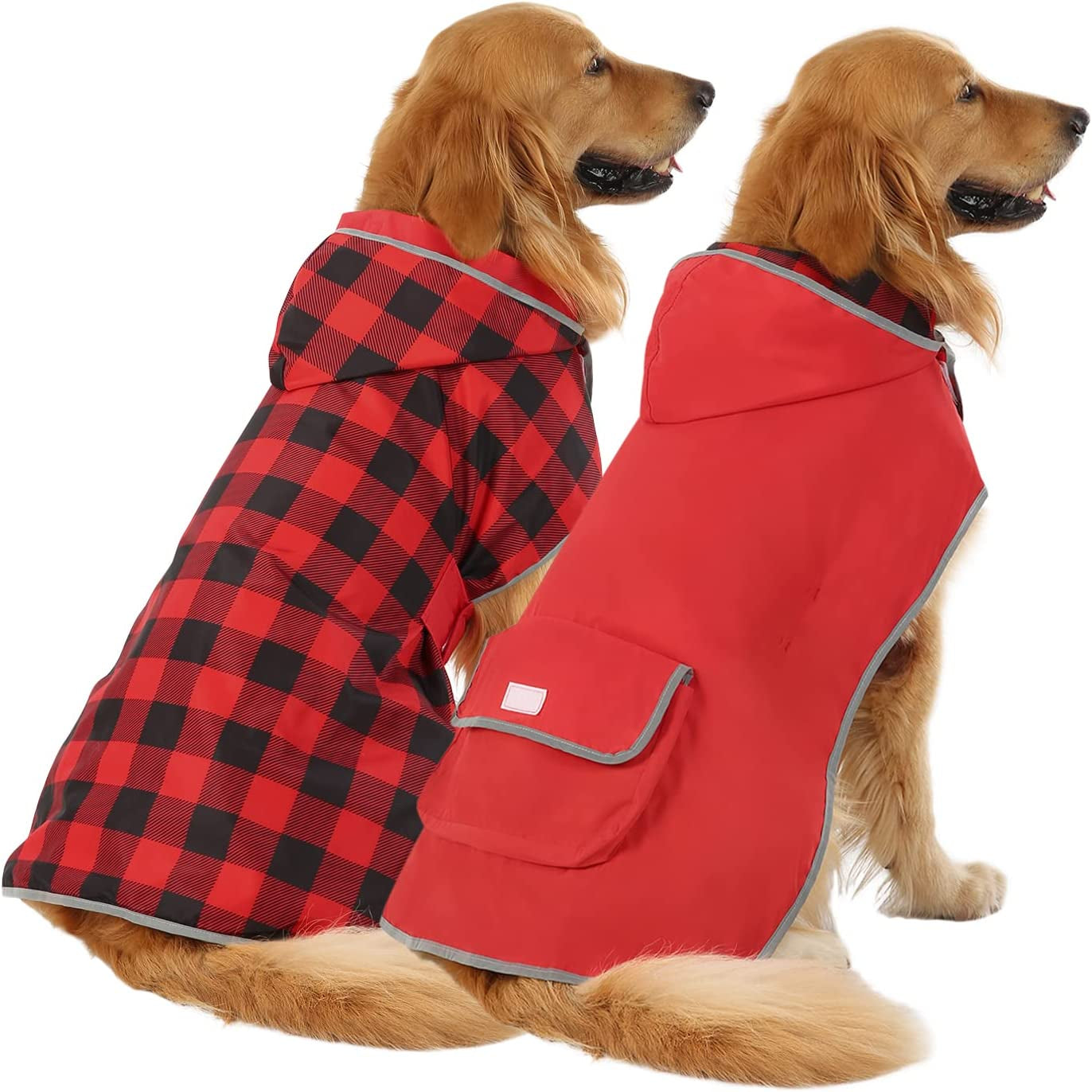 Reversible Dog Raincoat Hooded Slicker Poncho Rain Coat Jacket for Small Medium Large Dogs Camo Orange - L