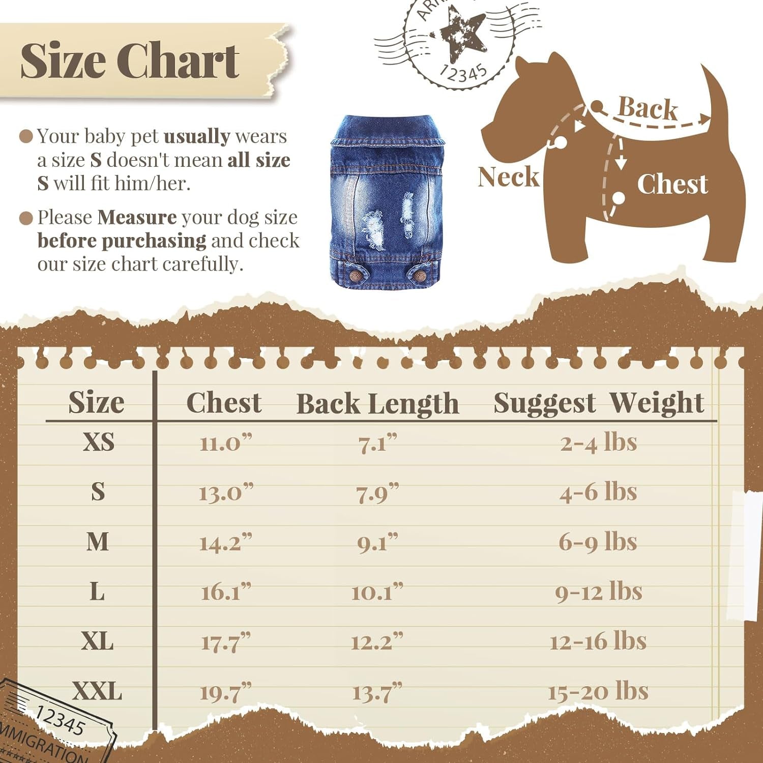 Denim Dog Jacket for Small to Medium Pets