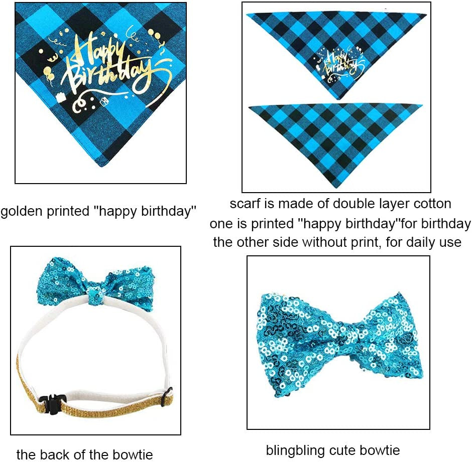 Dog Birthday Celebration Kit - First Birthday Bandana, Hat, and Banner for Small to Medium Dogs (Blue)