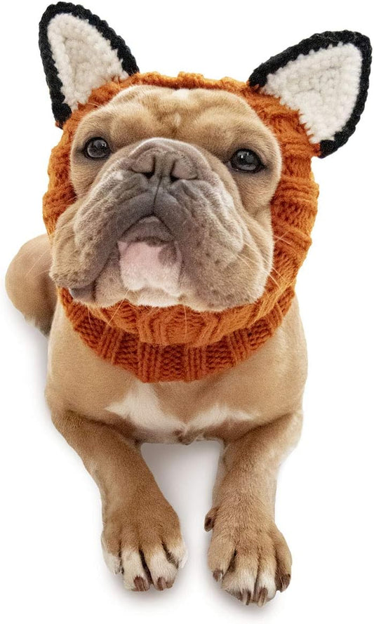 Fox Costume - Knit Dog Snood Ear Wrap for Pets, Warm Neck Cover for Halloween and Winter (Medium)