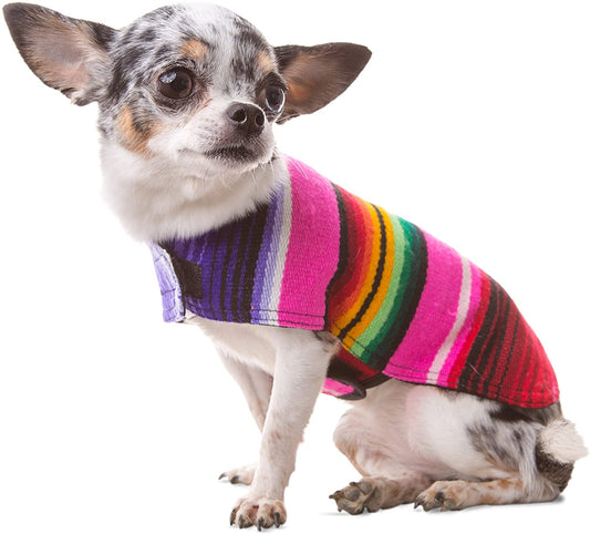 Dog Clothes - Handmade Dog Poncho - Cinco De Mayo Chihuahua Costume from Authentic Mexican Blanket (Pink, XXS)