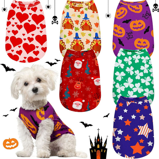 6 Pieces Holiday Dog Shirt Halloween Dog Clothes Christmas Pet Clothes Seasonal Puppy Festival Vests Pet Shirts for Thanksgiving Day Valentine'S Day St Patrick'S Day(M (Fit 5-7Lbs))